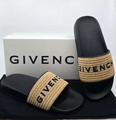 Givenchy Ráfia Logo Slide Sandals Black Natural Comfort EU 41 Rubber Casual