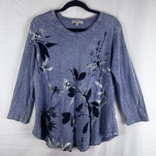 Jess & Jane Blue Floral Firefly Long Sleeve Asymmetrical Tunic Sz L Boho Artsy