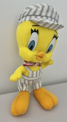 Vintage 1998 Looney Tunes Tweety Pie Plüschtier, 9 Zoll Zug Ingenieur Outfit