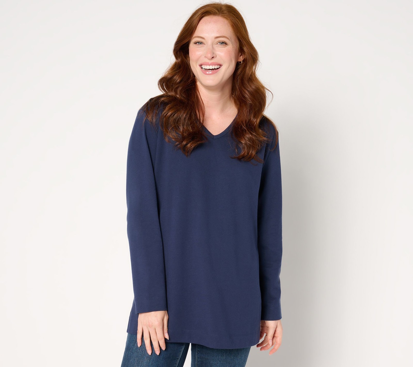 Fashion Women's Top Sz M Denim & Co. Essentials Cotton Jersey Overd Blue A670099