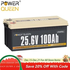 24V 100Ah LiFePO4 Deep Cycle Lithium Battery 2560Wh 100A BMS for Solar RV Boat