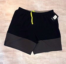 Champion Men  s Athletic Shorts Black/Gray Colorblock Drawstring Elastic Waist L