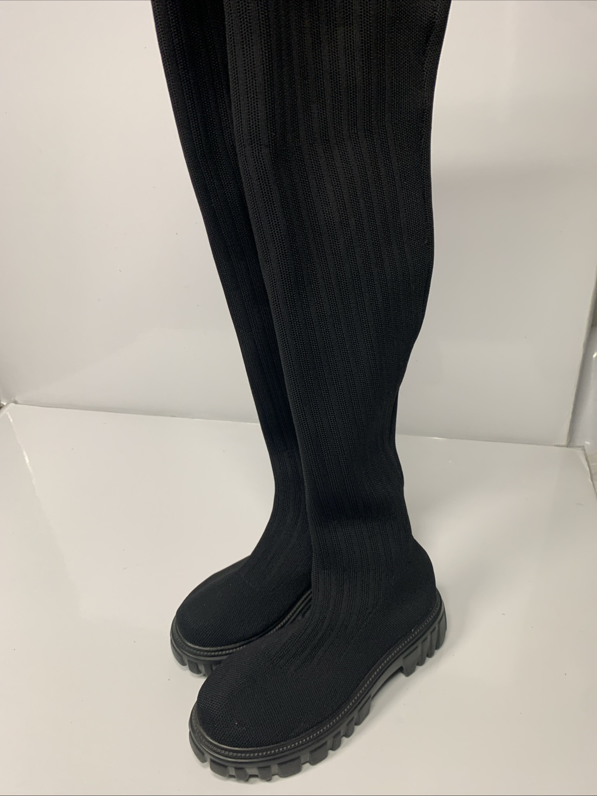 SAOLA Stivali Cuccoo donna 38 7 7 5 nero calzino grosso pull on sopra il ginocchio suola a strappo