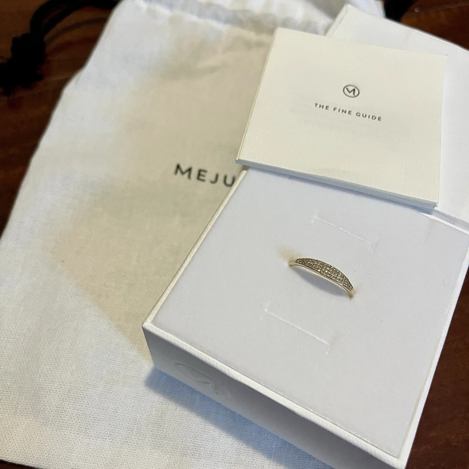 Mejuri Pave Diamond Slim Signet Ring 14k Yellow Gold Size 9 Fine Jewelry - Image 2 of 4