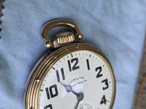WORKING* Vtg 1947 Hamilton Railway Special Pocket Watch 10K Gold Filled 16S 21J - Picture 4 of 7