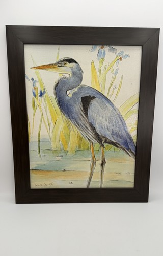Pair Framed Great Blue Heron Coastal Bird Wall Art Prints 16.5 x 13.5