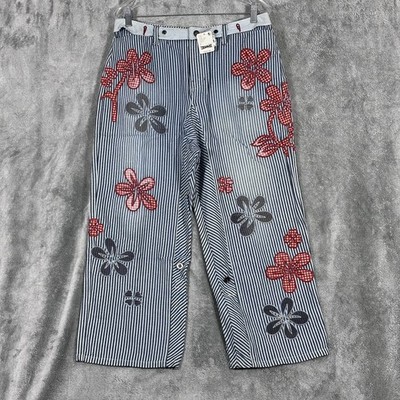 Free People Women s 8 Hot Tropics Cuffed Harem Pants Railroad Floral And Stripes
