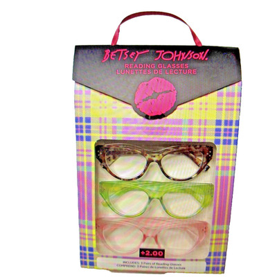 Betsey Johnson Reading Glasses ~3 Pack Readers +2.00 Cat Eyes Great Colors