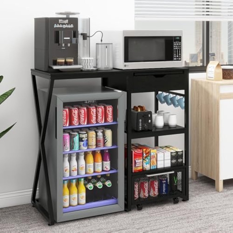 Coffee bar cabinet with mini fridge space beverage wine fridge