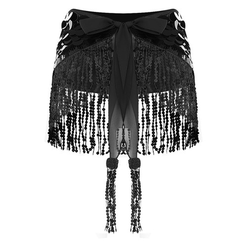 Womens Latin Belly Dance Hip Scarf Sparkly Sequin Tassel Waist Chain Skirt - Picture 63 of 113