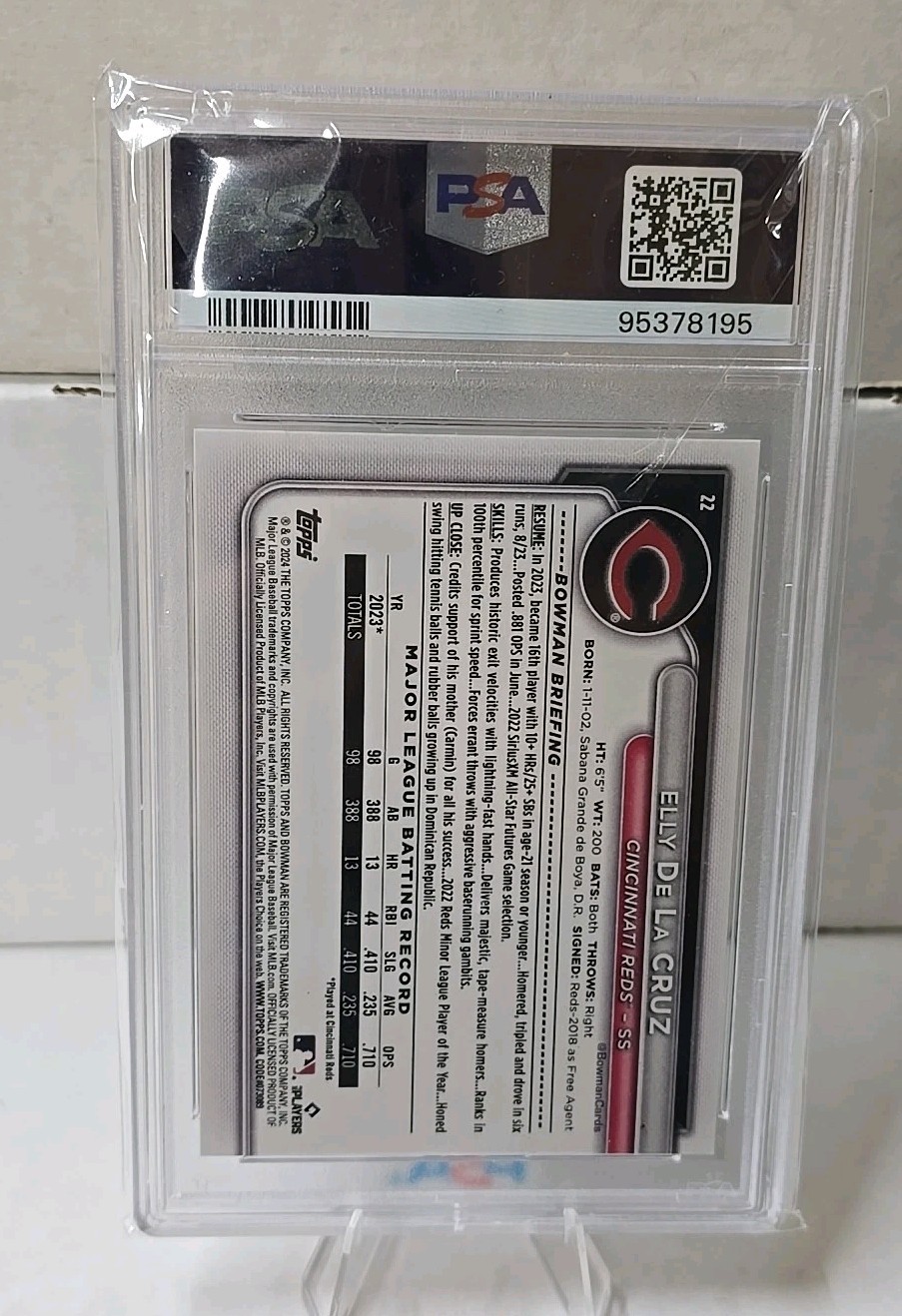 2024 BOWMAN #22 ELLY DE LA CRUZ PSA 10 CINCINNATI REDS ROOKIE RC view 2