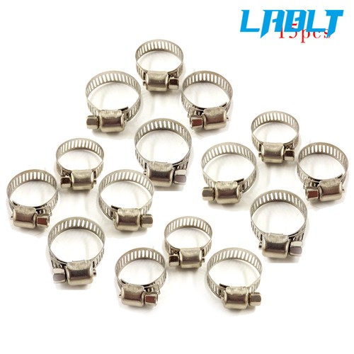 LABLT 5/16-15/32"15PC Hose Clamps Fuel Line Worm Clip Adjustable Stainless Steel - Afbeelding 2 van 10