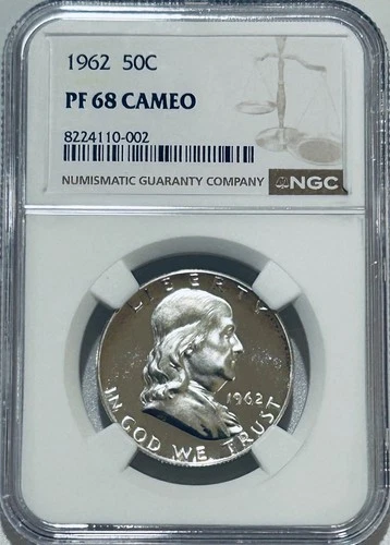 1962 Proof Franklin Silver Half Dollar NGC PF68 Cameo Nice Strong Definition