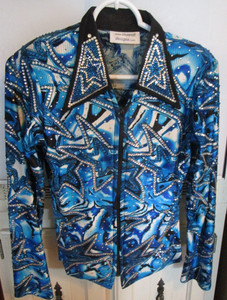 WOMENS SMALL BLUE SHOWOFF DESIGNS WESTERN PLEASURE ZIP SHIRT/JACKET