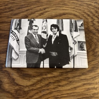 Richard Nixon and Elvis Presley B&W Magnet  3'' x 2''