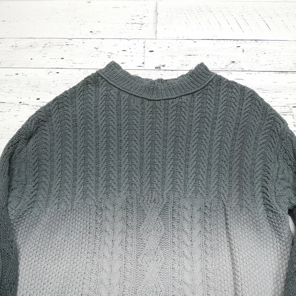 Anthropologie Sweater Womens XL Gray Ombre Gradient Cable Knit Crewneck Pullover - Image 2 of 4