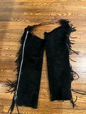 Fringe Riding Chaps Black Suede Adjustable Waist See Pictures Vintage