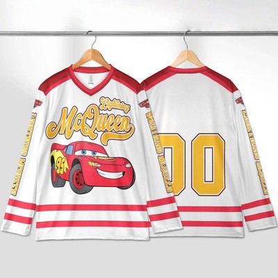 Custom Disney Cars Lightning McQueen Eishockey Trikot 3D Druck Herren Langarm