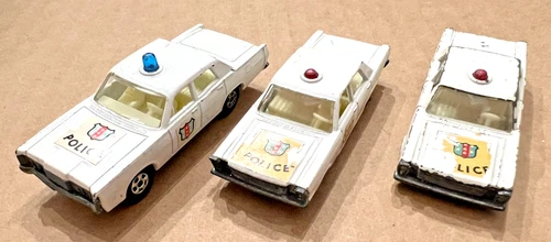 3 Vintage Matchbox Lesney Police Cars - 2 Ford Galaxie and Mercury