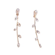Silver Plated CZ Rhinestone Long Tassel Drop Earrings and Clip on Earrings No Pi