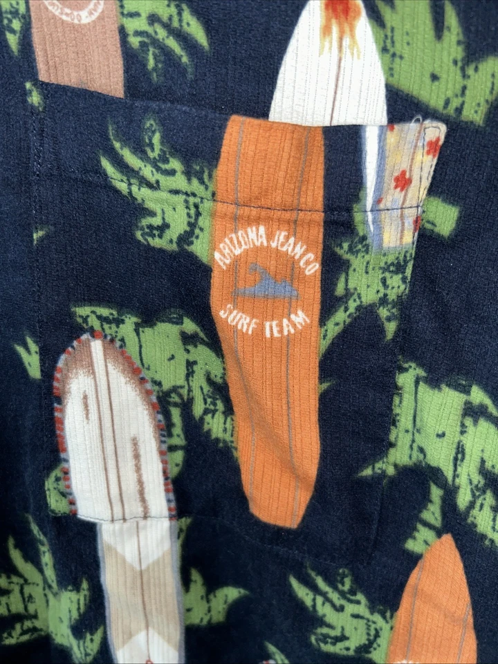 Arizona Jean Co Hawaiian Beach shirt L Palm Trees Surfboards Navy Blue - Image 4 of 4