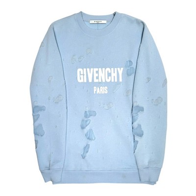 Givenchy Destroyed Logo Crewneck Sweatshirt Baby Blue