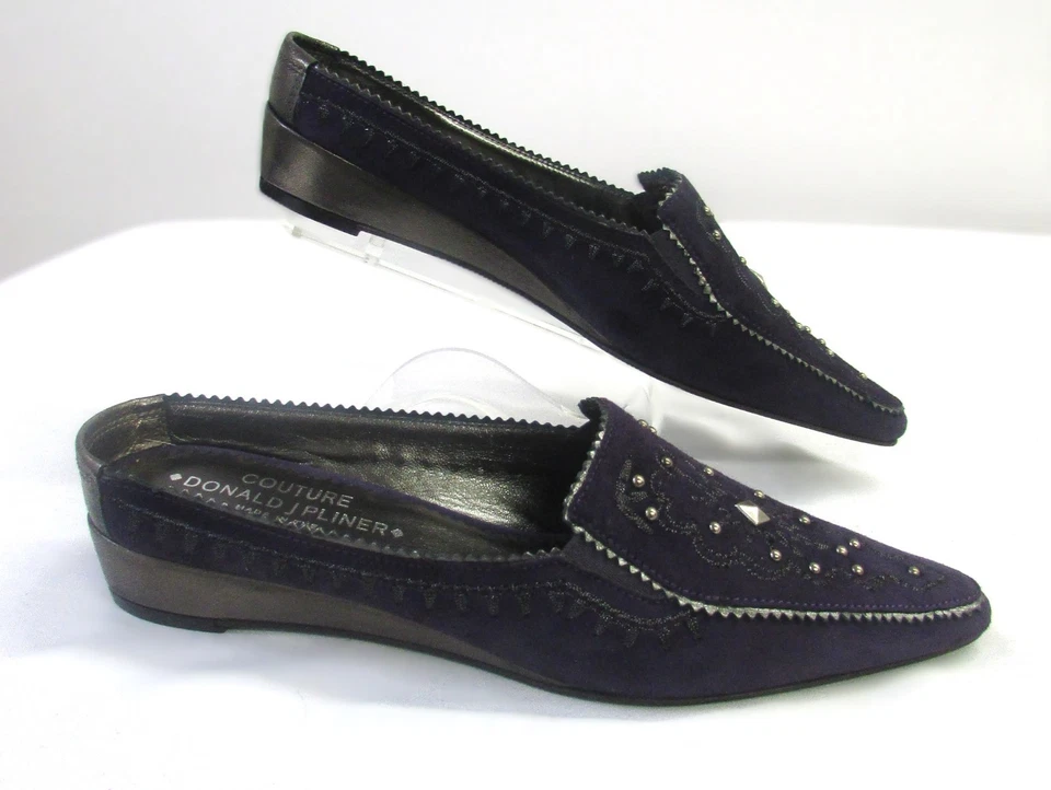 Mula de cuña punta puntiaguda gamuza metálica púrpura de colección Donald J de alta costura S 8 Foto 3 de 4