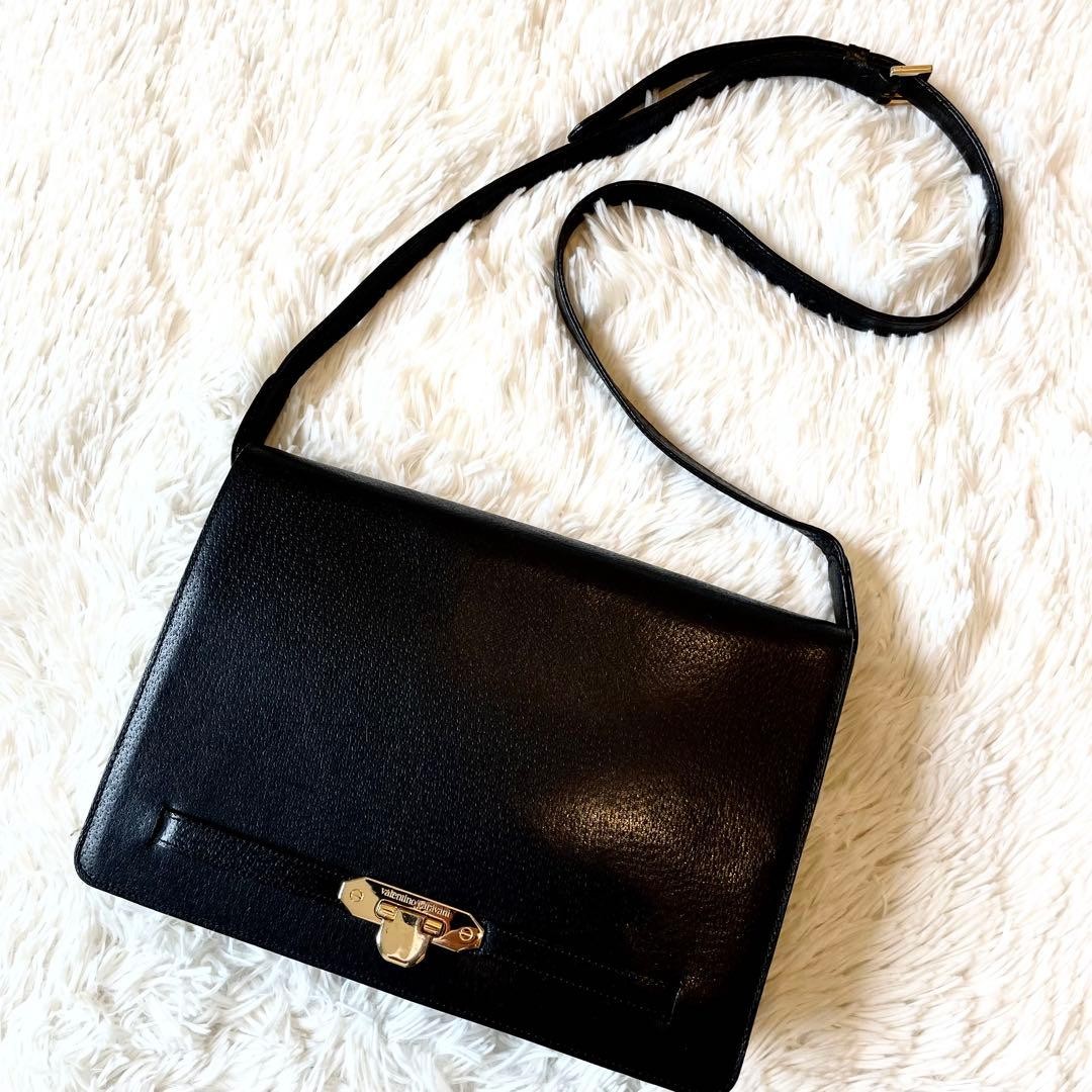 Valentino Garavani Black Leather Shoulder Bag Gold Hardware Women's Japan