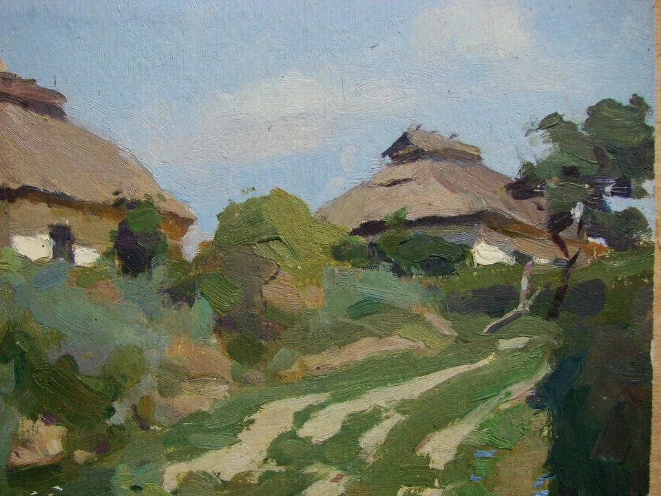 Ucraniano Soviético URSS pintura al óleo impresionismo realismo país carretera cabaña Foto 3 de 3
