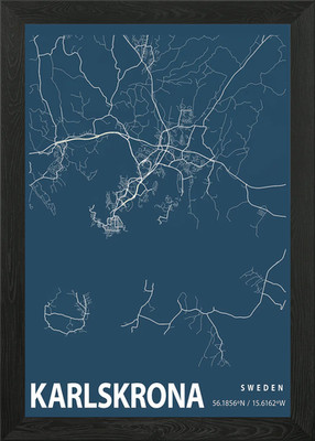 Karlskrona Blueprint Map Framed Wall Art Poster Canvas Print Picture