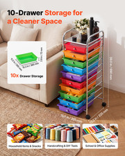 10 Drawer Rolling Storage Cart Mobile Utility Organizer Steel Frame Rainbow