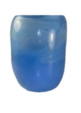 Signed Ryan 1993 Hand Blown Blue Studio Art Glass Vase Tumbler, Pilchuck? 4.5”