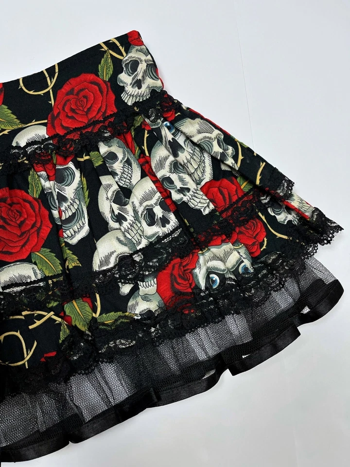 Minifalda acampanada Living Dead Souls calavera rosa Y2k con tul para mujer talla S Foto 3 de 4