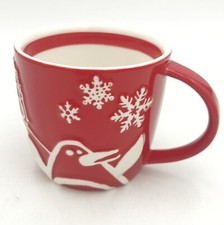 Starbucks 2007 Holiday Embossed Penguin Tree Red Coffee Mug
