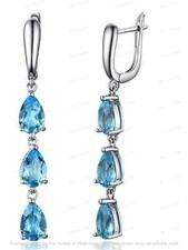 2.7Ct Pear Cut Lab Created Blue Topaz Drop/Dangle Earrings 14K White Gold Plated