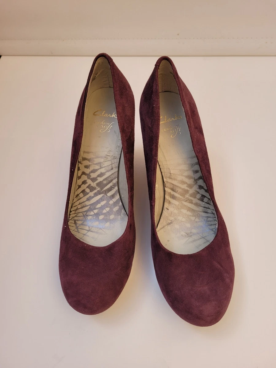 CLARKS Burgundy Suede Leather Block Heel Party Shoes UK6