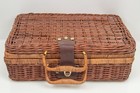 Vintage Wicker Woven Rectangular Picnic Basket Storage Suitcase Carrier Lock Box