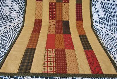 Quilted Table Runner or Wall Art, Hand Made, Gold, Green, Red, Orange Striped Pa