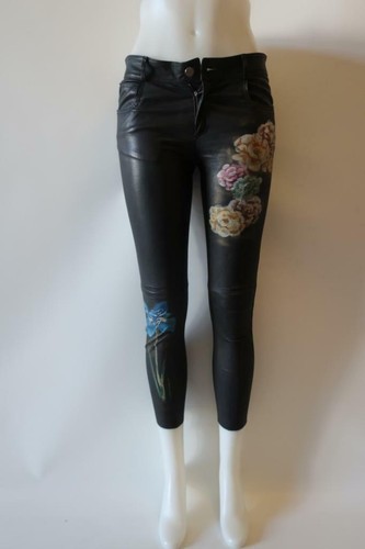 WOMENS PIHAKAPI BLACK ITALIAN LEATHER FLORAL PAINT