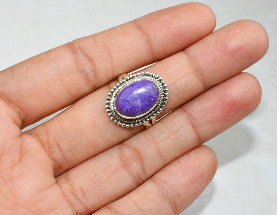 Anillo Charoite, Anillo de Plata, Anillo de Piedras Preciosas, Anillo Hecho a Mano, Talla 5US - 12US, Regalos Foto 4 de 4
