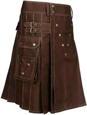Men,s Brwon 100 cotton Utlity kilt with cargo pocket