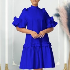 Fashion Plus Size Women's Dress Ruffled Sleeve Summer Party A Line Midi Dresses