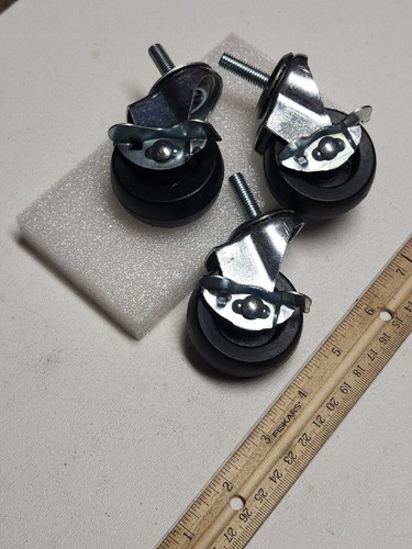 Caster Wheel 2" Threaded Swivel Stem Set Of 3 Black Poly Individually Locking - Picture 2 of 10