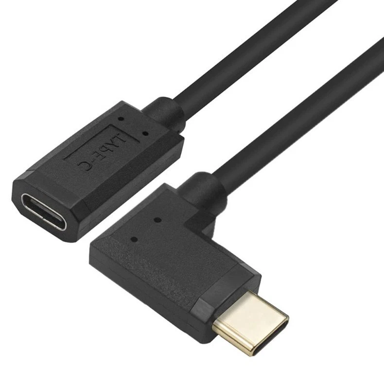 USB 3.1 Type C Gold-Plated Right Angle Male to Female Extension Cable 0.3m-1.8m - Image 2 of 4