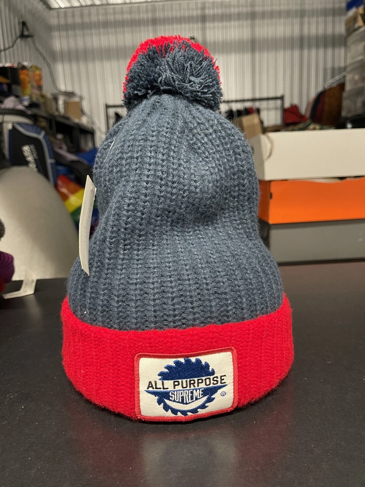 2010 neuf avec étiquettes Supreme All Purpose Beanie Marine/Rouge FW10 chapeau vintage rare pom