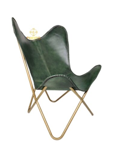 Silla De Mariposa De Cuero Verde Hecha A Mano Plegable Para Oficina Y Jardín - Imagen 2 de 12