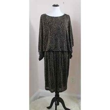 ELIZA J Sz 18w Black Gold Blouson Style Short Sleeve Dress