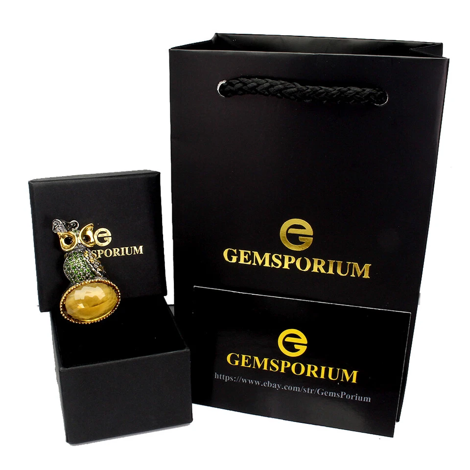 925 Pendente Argento Sterling Citrino 32ct Cromo Spinello Gemma Gioielli Fatto - Immagine 3 di 4