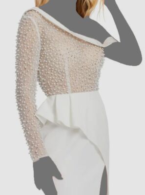 Mac Duggal One Shoulder Pearl Bodice Gown Ivory, Size 14