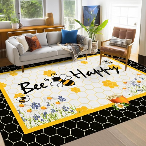 New-Honey Bee Area Rug 5x7 Rug for Living Room Yellow Washable Rugs for B
